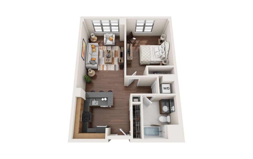 JR 1.0 - 1 bedroom floorplan layout with 1 bath and 610 square feet.