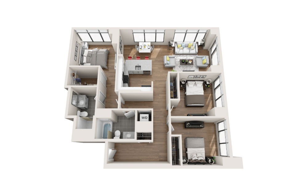 3C - 3 bedroom floorplan layout with 2 baths and 1431 square feet.