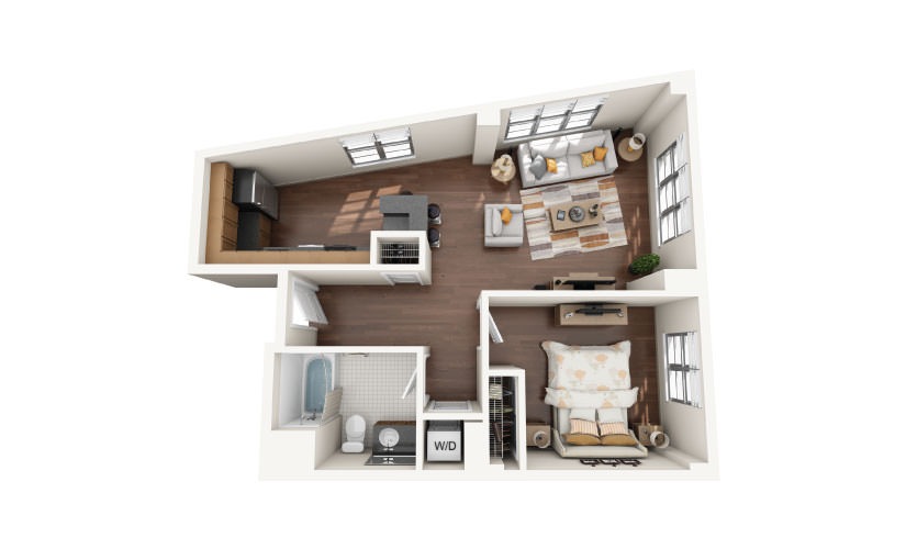 1.1E - 1 bedroom floorplan layout with 1 bathroom and 790 square feet