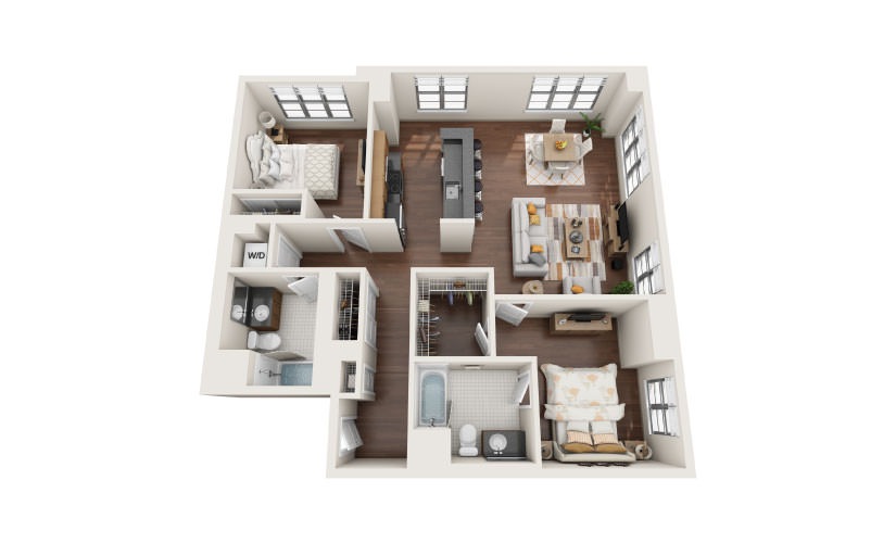 2.4E - 2 bedroom floorplan layout with 2 bathrooms and 1240 square feet
