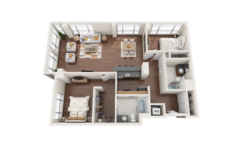 2.4W - 2 bedroom floorplan layout with 2 bathrooms and 1410 square feet