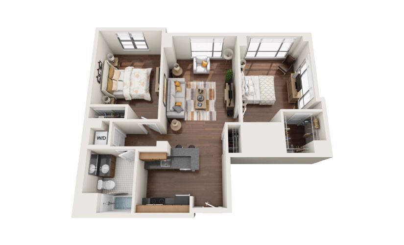 2.6E - 2 bedroom floorplan layout with 1 bathroom and 1025 square feet