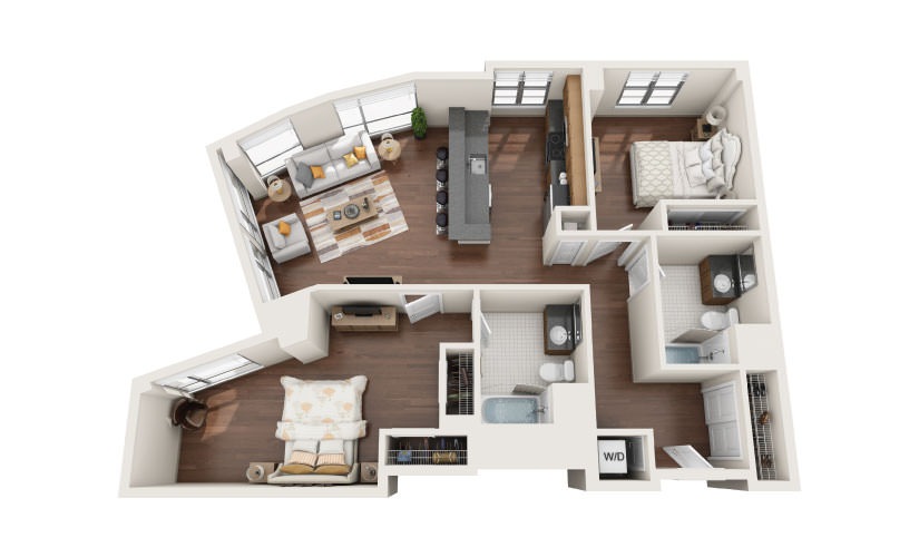 2.9W - 2 bedroom floorplan layout with 2 bathrooms and 1240 square feet