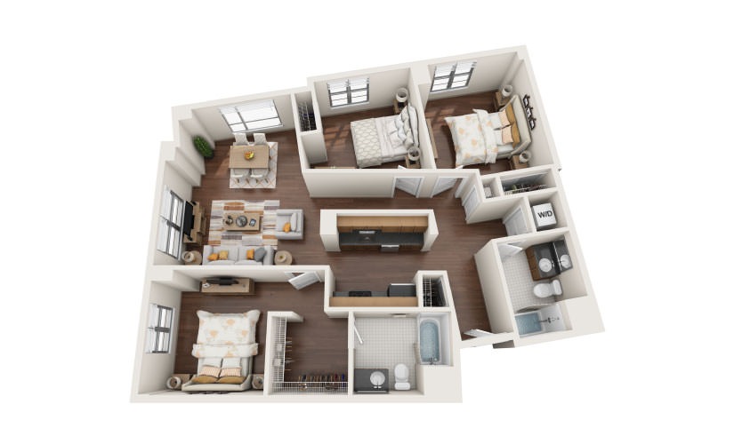 3.5W - 3 bedroom floorplan layout with 2 bathrooms and 1340 square feet