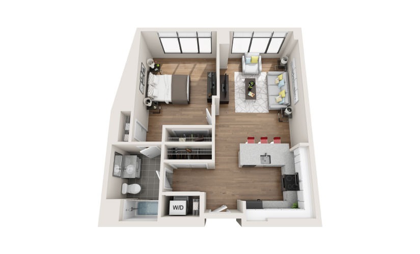 1A - 1 bedroom floorplan layout with 1 bathroom and 764 square feet