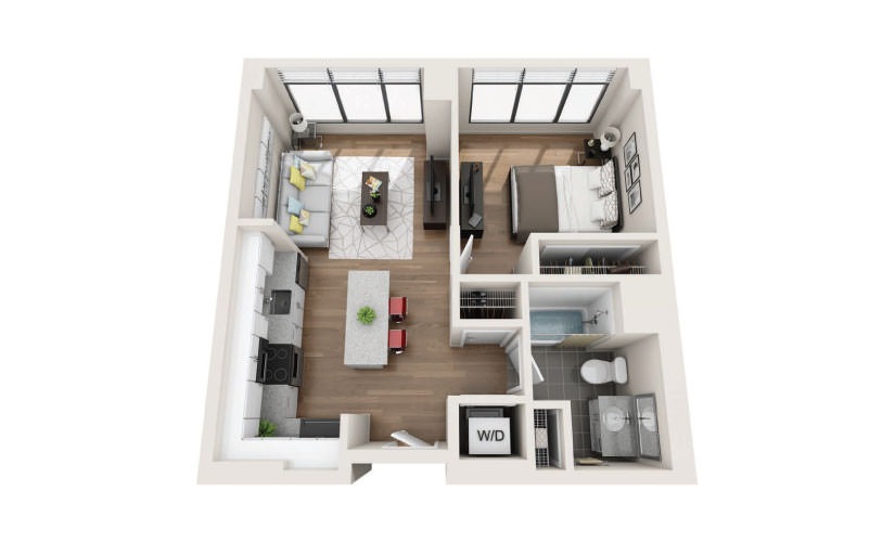 1C - 1 bedroom floorplan layout with 1 bathroom and 579 square feet
