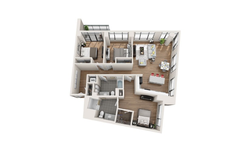 3A - 3 bedroom floorplan layout with 2 bathrooms and 1431 square feet
