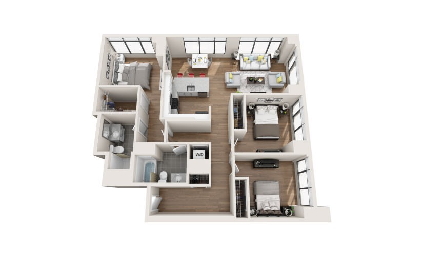 3C - 3 bedroom floorplan layout with 2 bathrooms and 1431 square feet