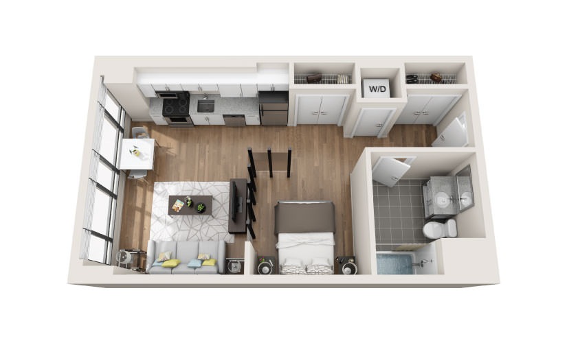STUDIO B - Studio floorplan layout with 1 bathroom and 559 square feet